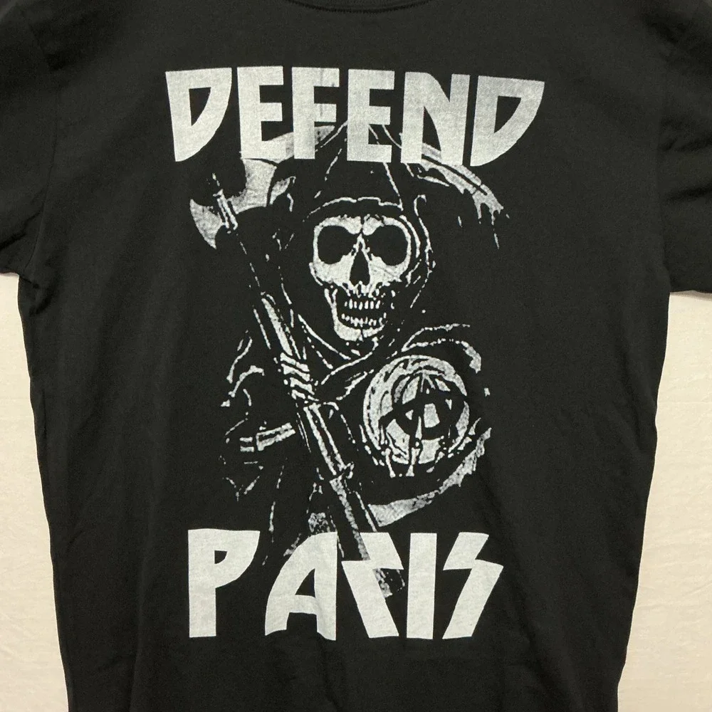 Defend Paris Graphic T-Shirt‎ Mens XL Black New Peace Tour Grim Reaper Anarchy